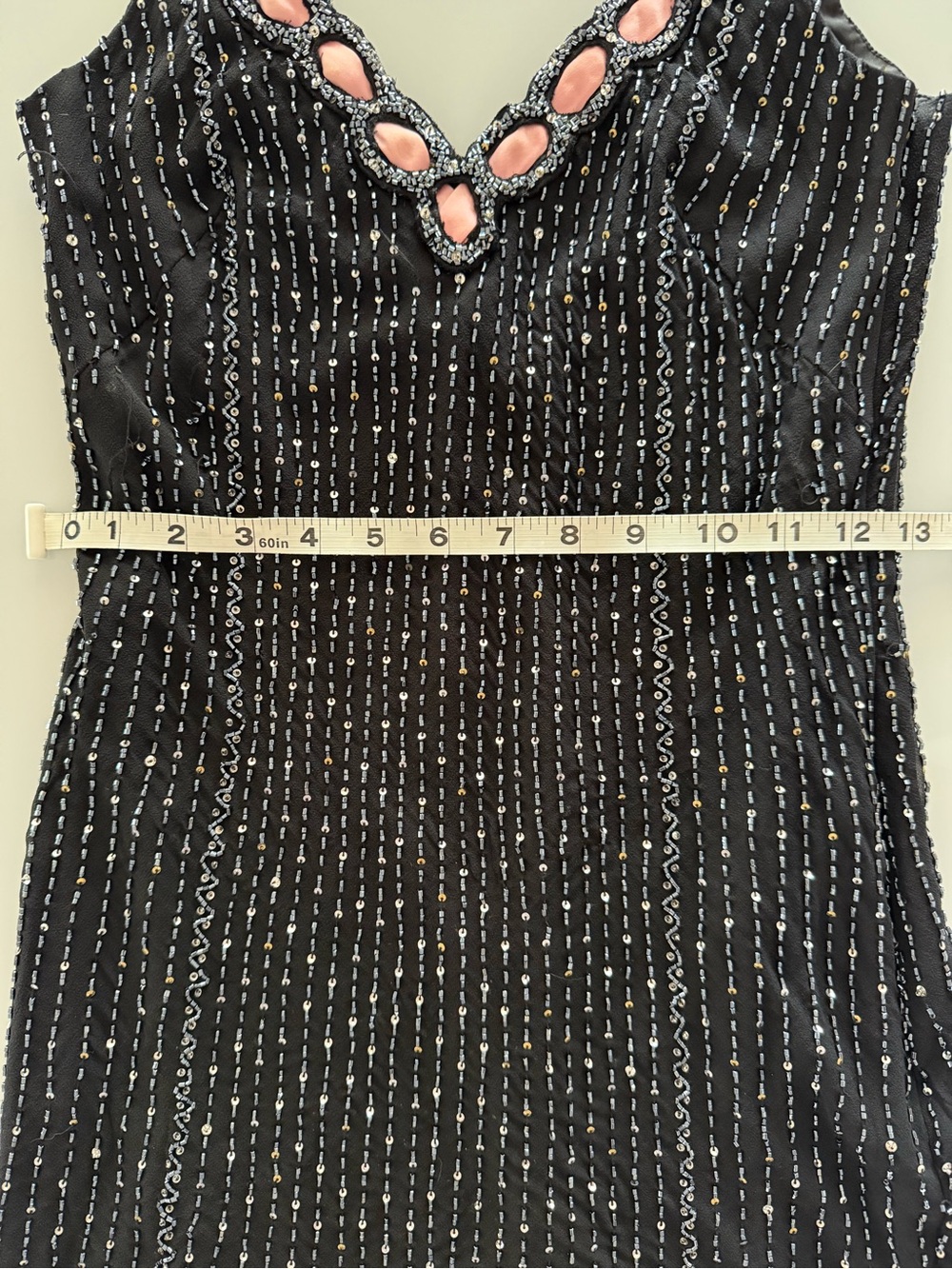 Black & Pink Silk Beaded Evening Gown Dress - Size M - Vintage - *Please Read* - Picture 14 of 16